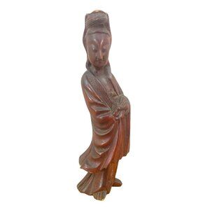 Vintage Chinese Boxwood Huangyang Wood Carving Figurine Kwan Yin